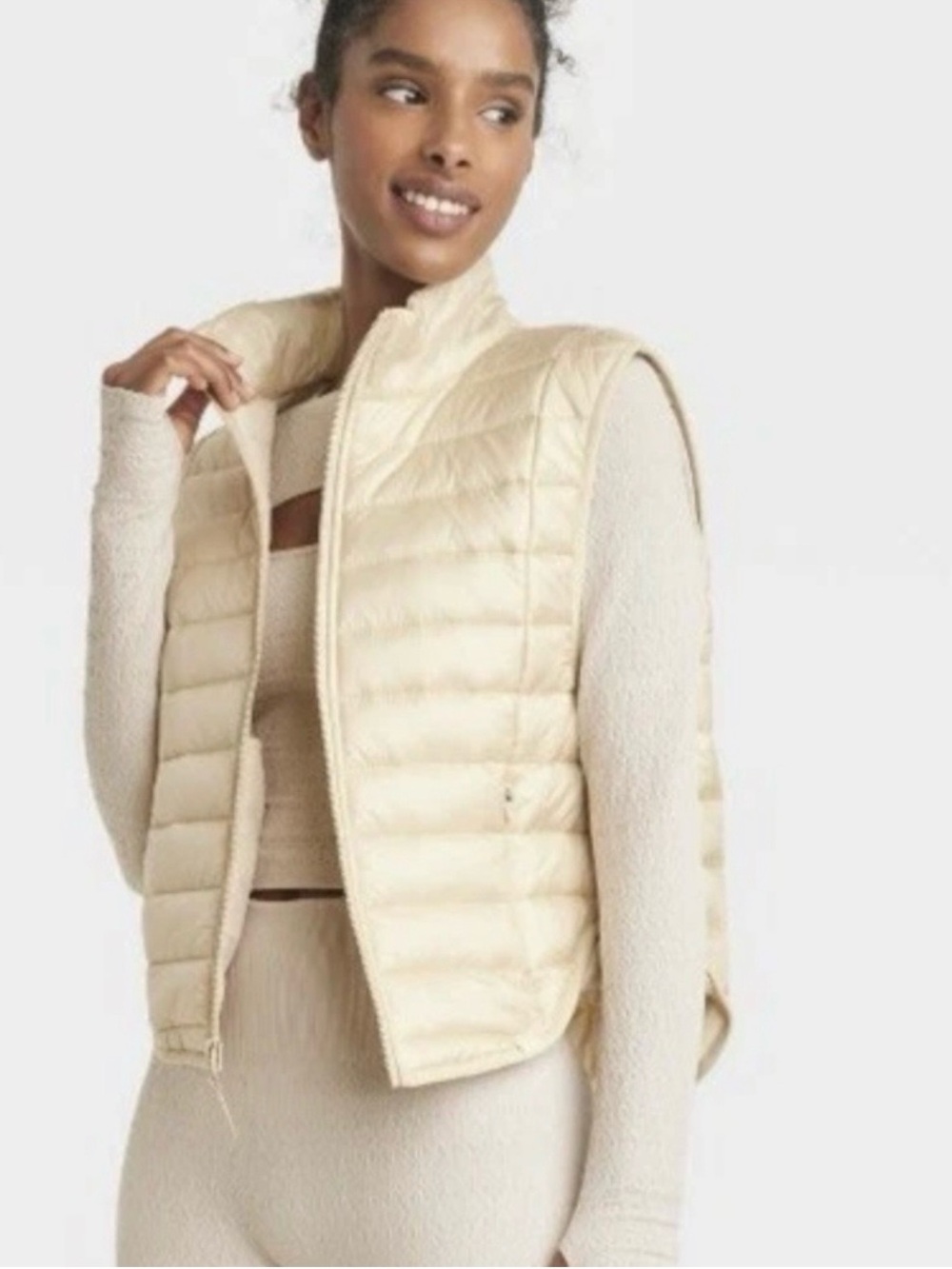 JoyLab Cream Quilted Puffer Vest Worn Once